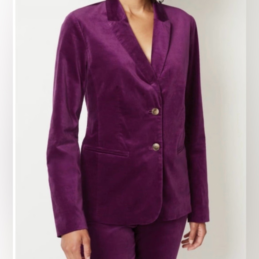 Talbots Silk Blend Two-Button Purple Velvet Blazer Women’s Jacket Petite Size 8